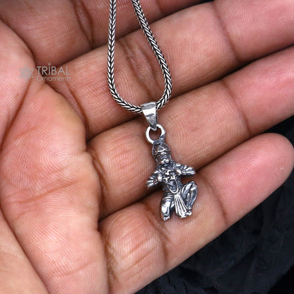 Handmade 925 Sterling silver Lord Hanuman Ji pendant with intricate tribal design by TRIBAL ORNAMENTS.