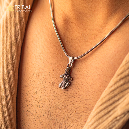 Handmade 925 sterling silver Lord Hanuman Ji pendant with intricate tribal design, crafted by TRIBAL ORNAMENTS.