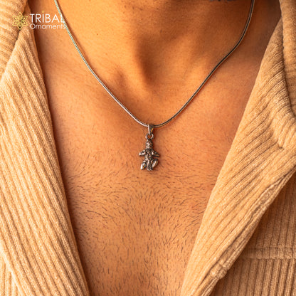 Handmade 925 sterling silver Lord Hanuman Ji pendant by Tribal Ornaments, detailed tribal-style religious jewelry.