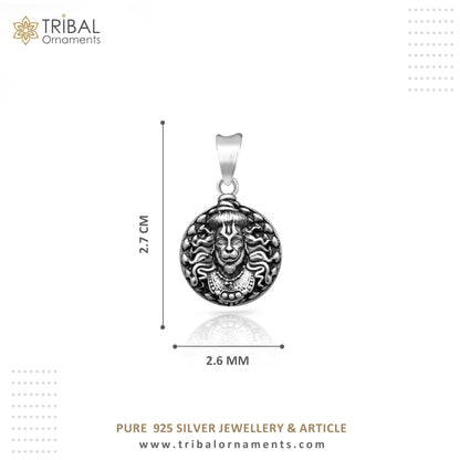 Handmade 925 sterling silver Lord Hanuman Ji pendant featuring tribal ornament design, crafted by TRIBAL ORNAMENTS.