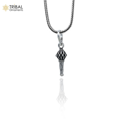 Sterling silver Lord Hanuman mace pendant with Gada Sakha design, handmade tribal-style jewelry by Tribal Ornaments.