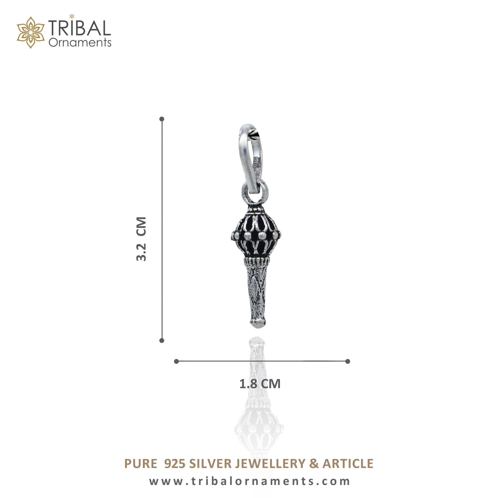 Sterling silver Lord Hanuman mace pendant with traditional Bgota Gada Sakha design, handmade tribal jewelry by TRIBAL ORNAMENTS.