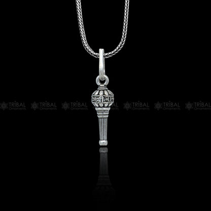 Sterling silver handmade Lord Hanuman mace pendant with Gota Gada Sakha design, stylish tribal jewelry by Tribal Ornaments.
