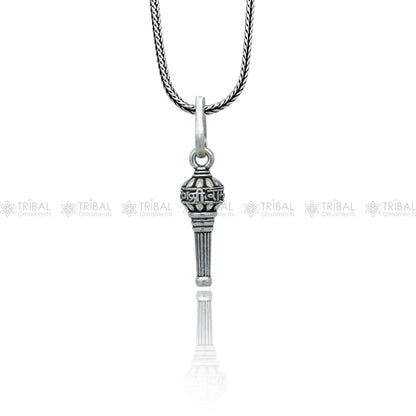 Sterling silver handmade Lord Hanuman mace pendant with Gota and Gada Sakha design, stylish tribal ornament jewelry.