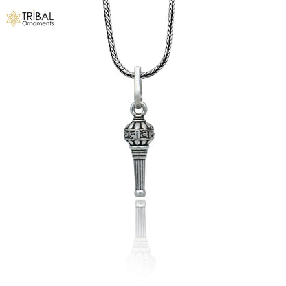 Sterling silver handmade Lord Hanuman mace pendant with Gota Gada Sakha design, stylish tribal ornament jewelry.