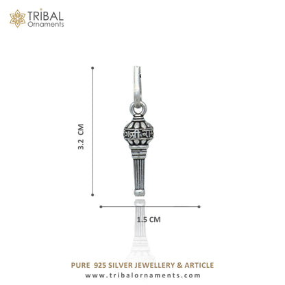 Sterling silver Lord Hanuman mace pendant with Gota Gada Sakha design, handmade tribal ornament, stylish jewelry piece