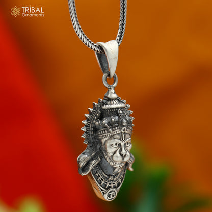 925 sterling silver handmade Lord Hanuman pendant with chain, tribal jewelry design showcasing intricate tribal ornament craftsmanship