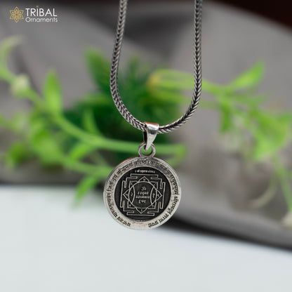 Sterling silver Lord Hanuman Yantra pendant with chain, handcrafted tribal jewelry by TRIBAL ORNAMENTS