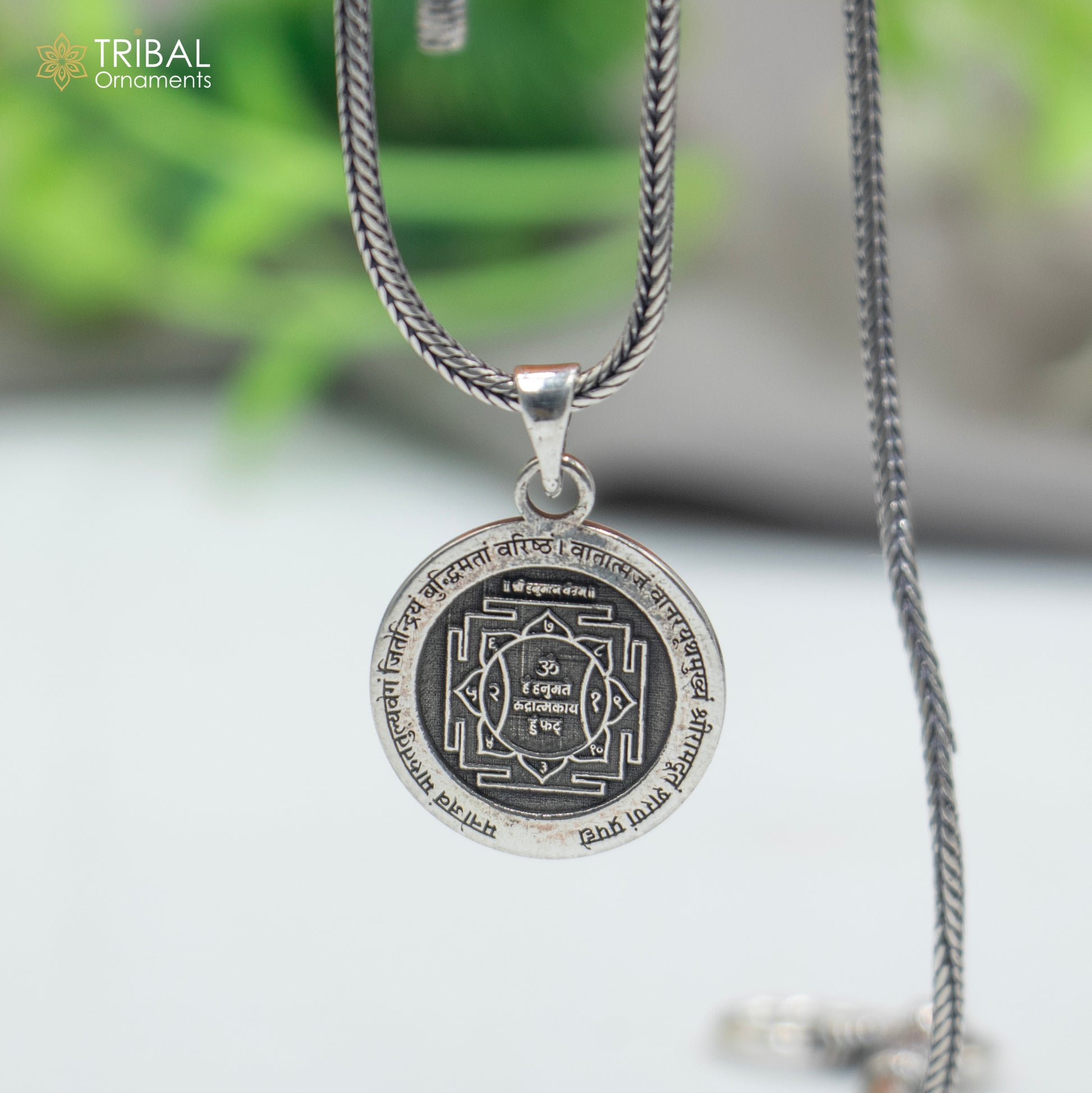 925 sterling silver handmade Lord Hanuman Yantram Silver Pendant with chain tribal jewellery nsp1041 - TRIBAL ORNAMENTS