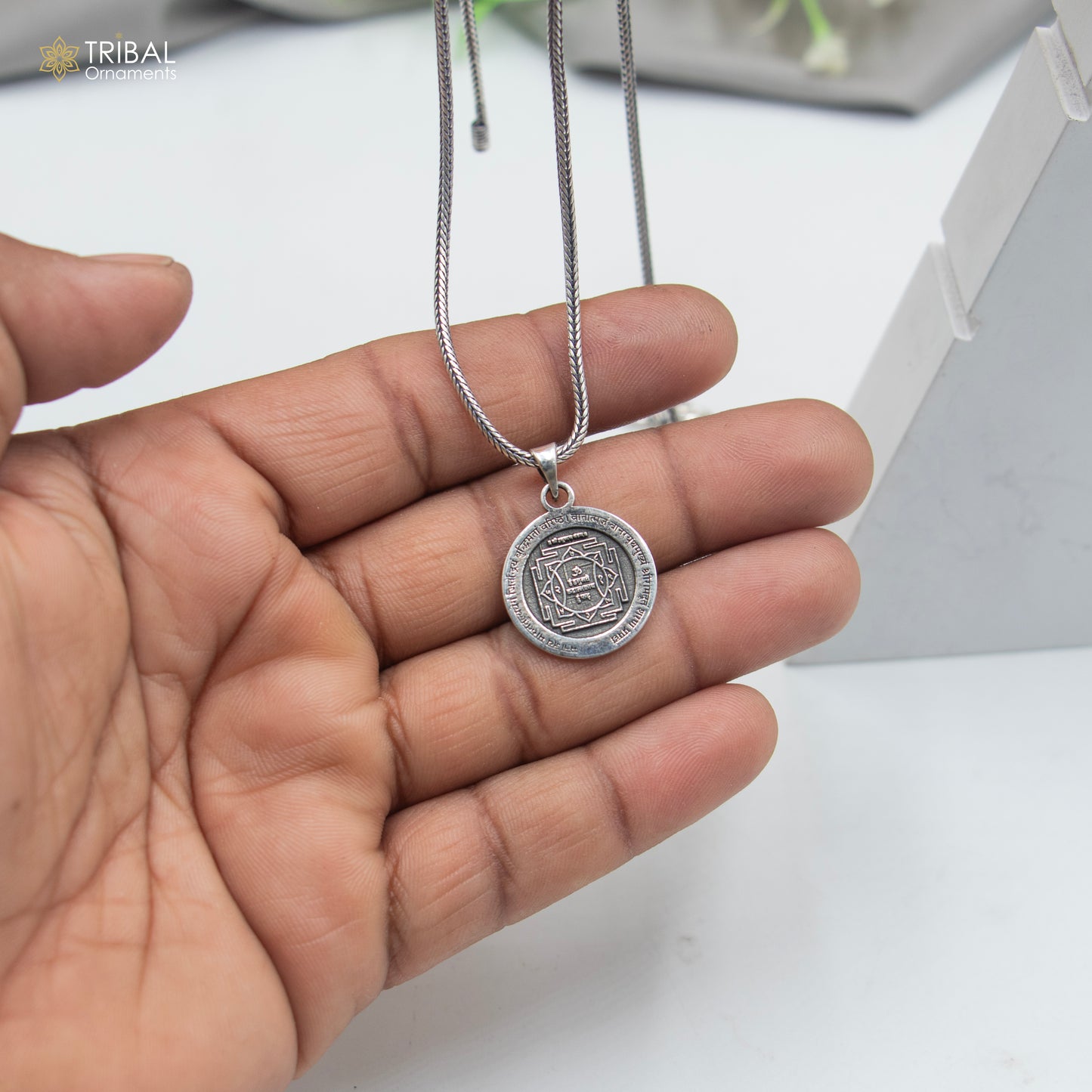 925 sterling silver handmade Lord Hanuman Yantram Silver Pendant with chain tribal jewellery nsp1041 - TRIBAL ORNAMENTS