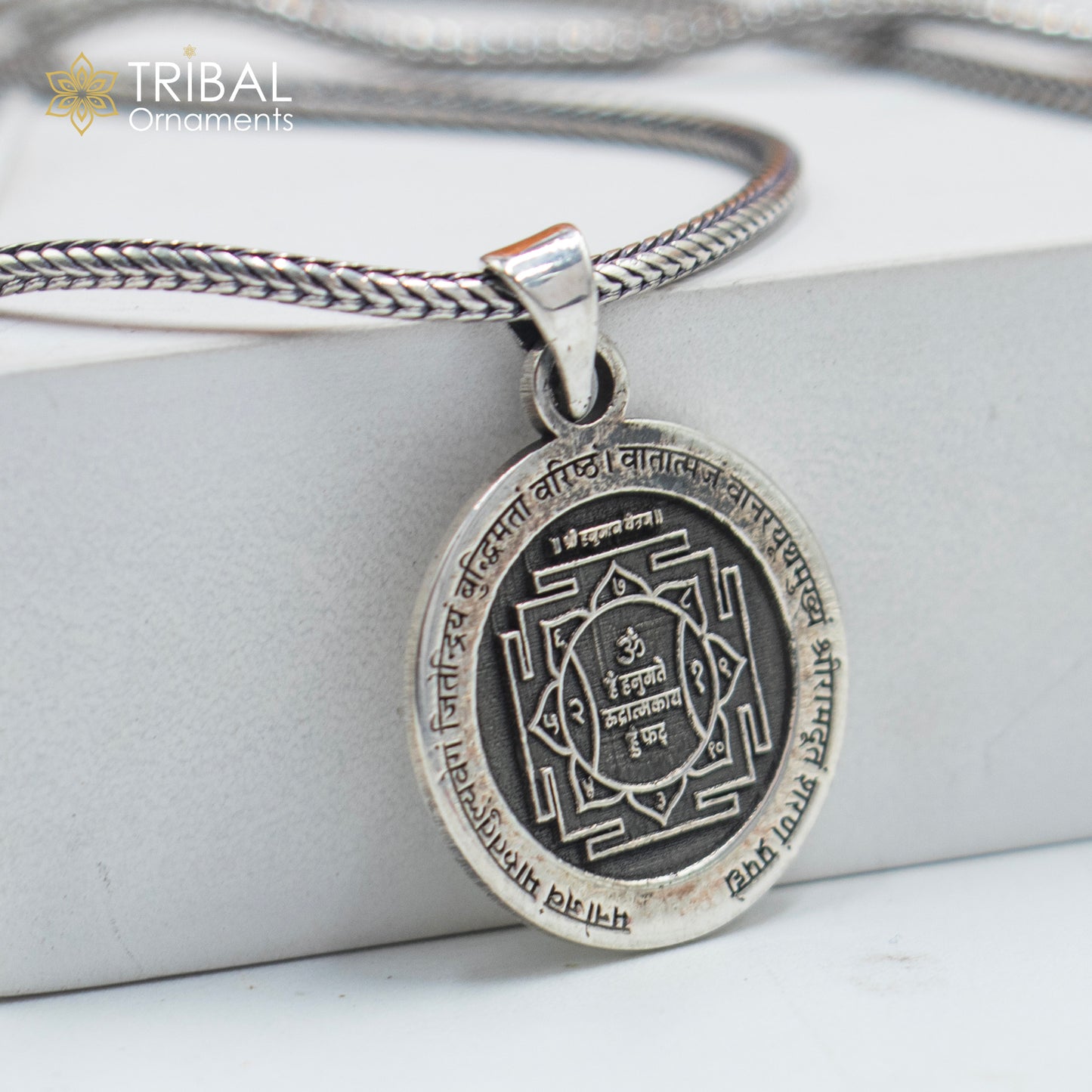 925 sterling silver handmade Lord Hanuman Yantram Silver Pendant with chain tribal jewellery nsp1041 - TRIBAL ORNAMENTS