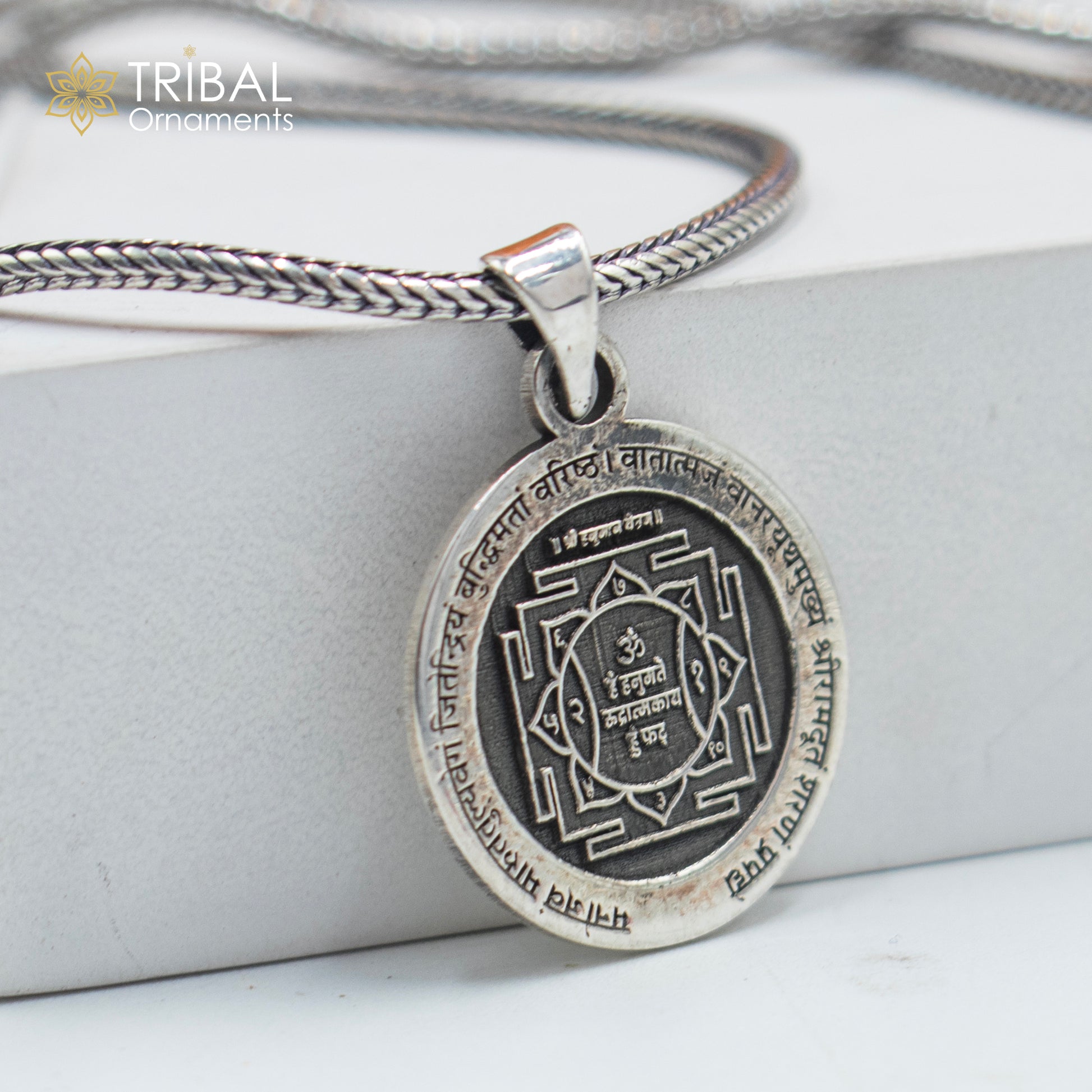 925 sterling silver handmade Lord Hanuman Yantram Silver Pendant with chain tribal jewellery nsp1041 - TRIBAL ORNAMENTS