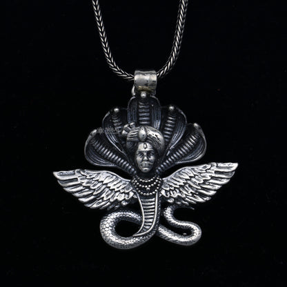 925 Sterling silver Lord Kalla Ji deity snake pendant from TRIBAL ORNAMENTS, featuring detailed handcrafted deity design.