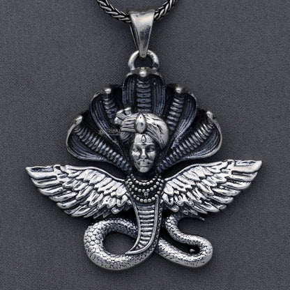 Sterling silver Lord Kalla Ji deity snake pendant from Tribal Ornaments, handcrafted jewelry featuring spiritual symbolism.