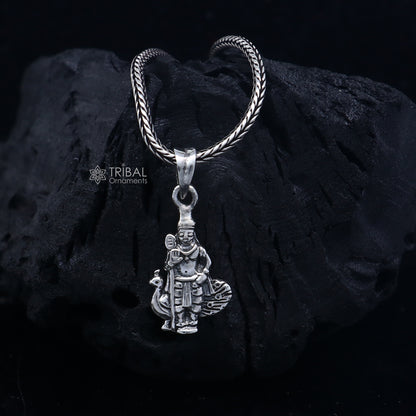 Handmade 925 sterling silver Lord Kartikey pendant from Tribal Ornaments featuring intricate tribal design.