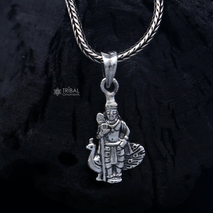 Handmade 925 Sterling silver Lord Kartikey pendant by Tribal Ornaments, featuring detailed tribal design and religious symbolism.
