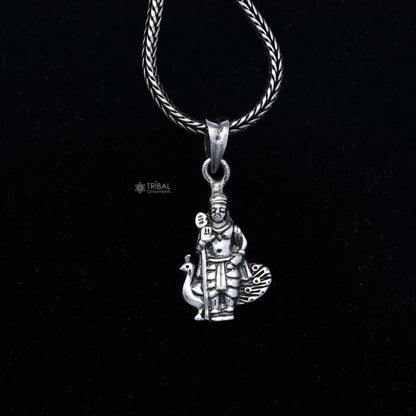 Handmade 925 Sterling silver Lord Kartikey pendant by Tribal Ornaments showing intricate tribal design and detailed craftsmanship.