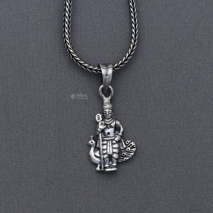 Handmade 925 Sterling silver Lord Kartikey pendant by Tribal Ornaments featuring intricate tribal design.