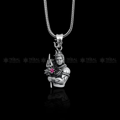 Handmade 925 Sterling silver Lord Maha Deva pendant from Tribal Ornaments, featuring intricate tribal design details.