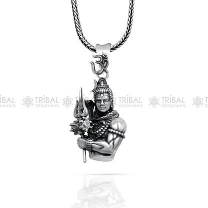 Handmade 925 sterling silver Lord Maha Deva pendant featuring tribal ornament design, crafted by TRIBAL ORNAMENTS.