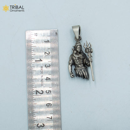 Sterling silver handmade Lord Mahadeva pendant with chain, tribal jewelry design, crafted by TRIBAL ORNAMENTS.