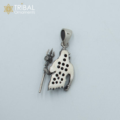 Handmade 925 sterling silver Lord Mahadeva pendant with chain, tribal jewelry design, featuring intricate tribal ornament details.