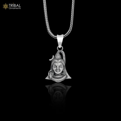 Handmade 925 sterling silver Lord Mahadeva pendant with chain, tribal jewelry design from TRIBAL ORNAMENTS.