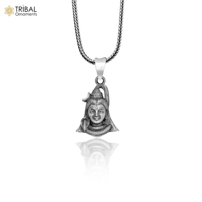 Handmade 925 sterling silver Lord Mahadeva pendant with chain, tribal jewelry design by TRIBAL ORNAMENTS.
