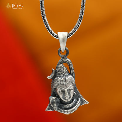 Handmade 925 sterling silver Lord Mahadeva pendant with chain, tribal jewelry design by TRIBAL ORNAMENTS.