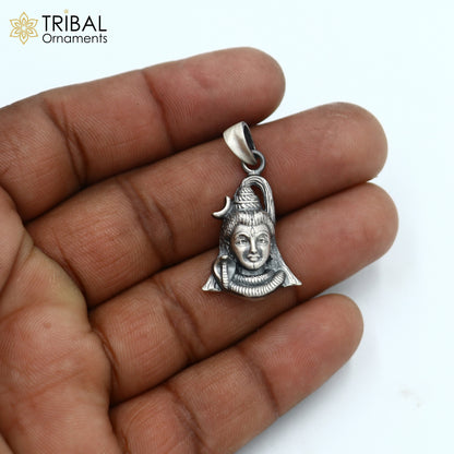 Handmade 925 sterling silver Lord Mahadeva pendant with chain, tribal jewelry by TRIBAL ORNAMENTS.