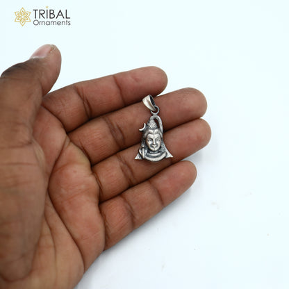 925 sterling silver handmade Lord Mahadeva pendant with chain, tribal jewelry featuring intricate tribal ornament design