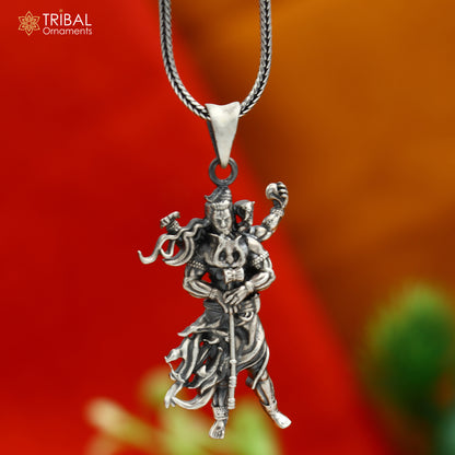 Sterling silver handmade Lord Mahadeva pendant with chain, tribal jewelry design, crafted by TRIBAL ORNAMENTS.