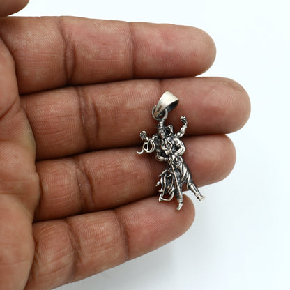 Handmade 925 sterling silver Lord Mahadeva pendant with chain, tribal jewelry design, featuring intricate tribal ornament details.