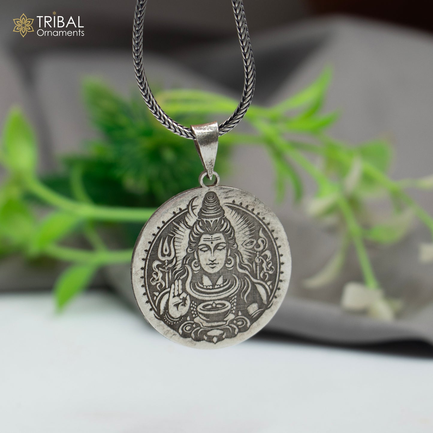 925 sterling silver handmade lord mahakal  yantram  Pendant with chain tribal jewellery nsp1040 - TRIBAL ORNAMENTS