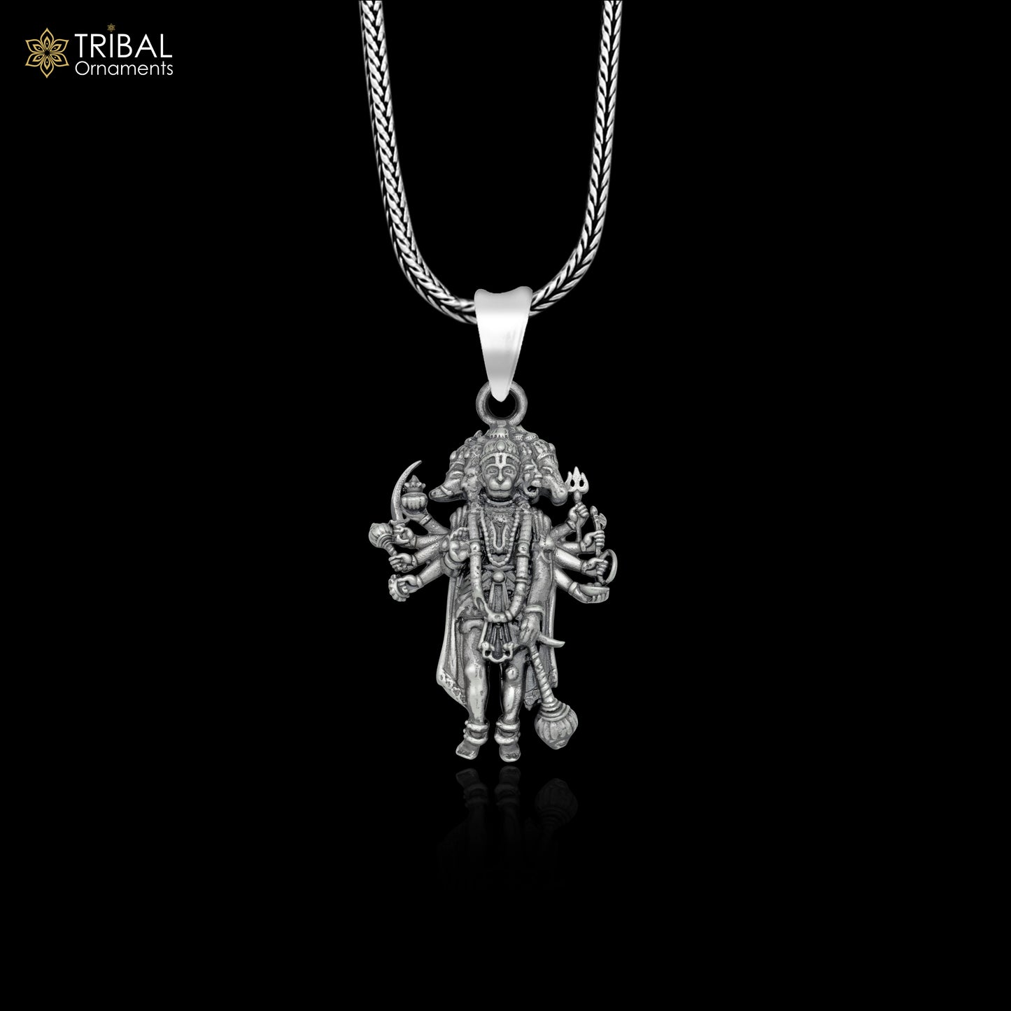 925 sterling silver handmade lord Panchmukhi Hanuman ji Pendant  with chain tribal jewellery nsp1007 - TRIBAL ORNAMENTS