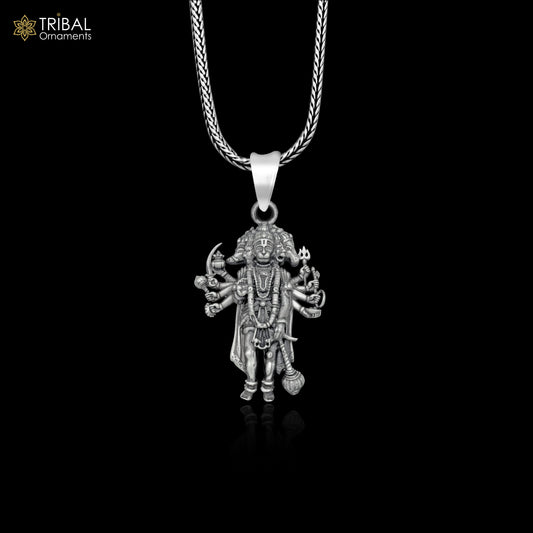 925 sterling silver handmade lord Panchmukhi Hanuman ji Pendant  with chain tribal jewellery nsp1007 - TRIBAL ORNAMENTS