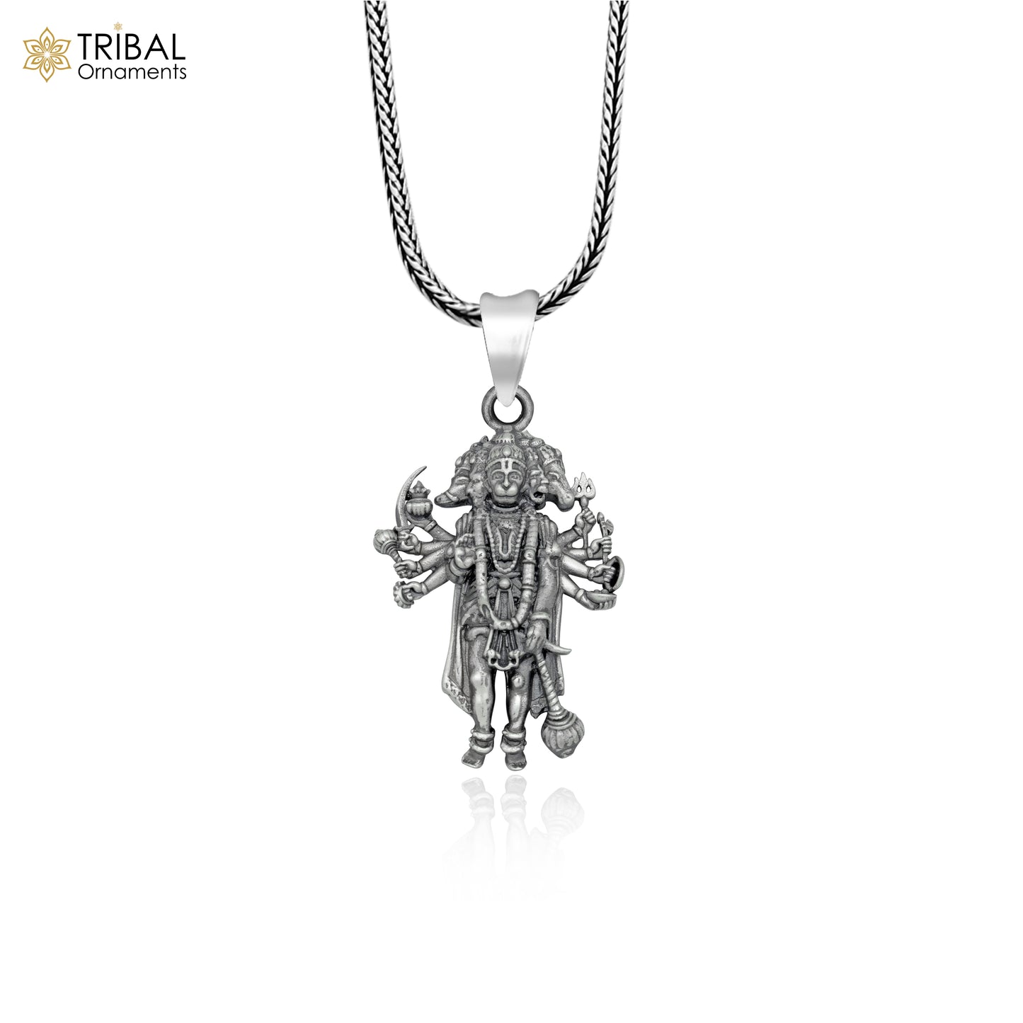925 sterling silver handmade lord Panchmukhi Hanuman ji Pendant  with chain tribal jewellery nsp1007 - TRIBAL ORNAMENTS