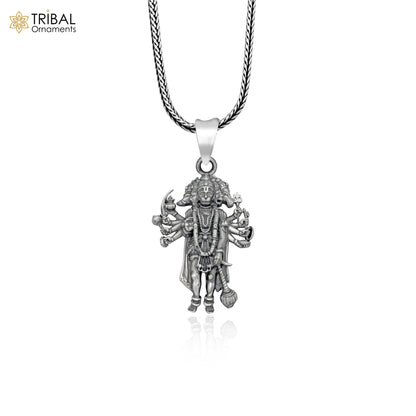 Handmade 925 sterling silver Lord Panchmukhi Hanuman ji pendant with chain, tribal jewelry design by TRIBAL ORNAMENTS.