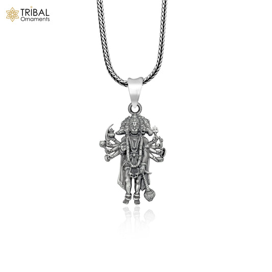 925 sterling silver handmade lord Panchmukhi Hanuman ji Pendant  with chain tribal jewellery nsp1007 - TRIBAL ORNAMENTS
