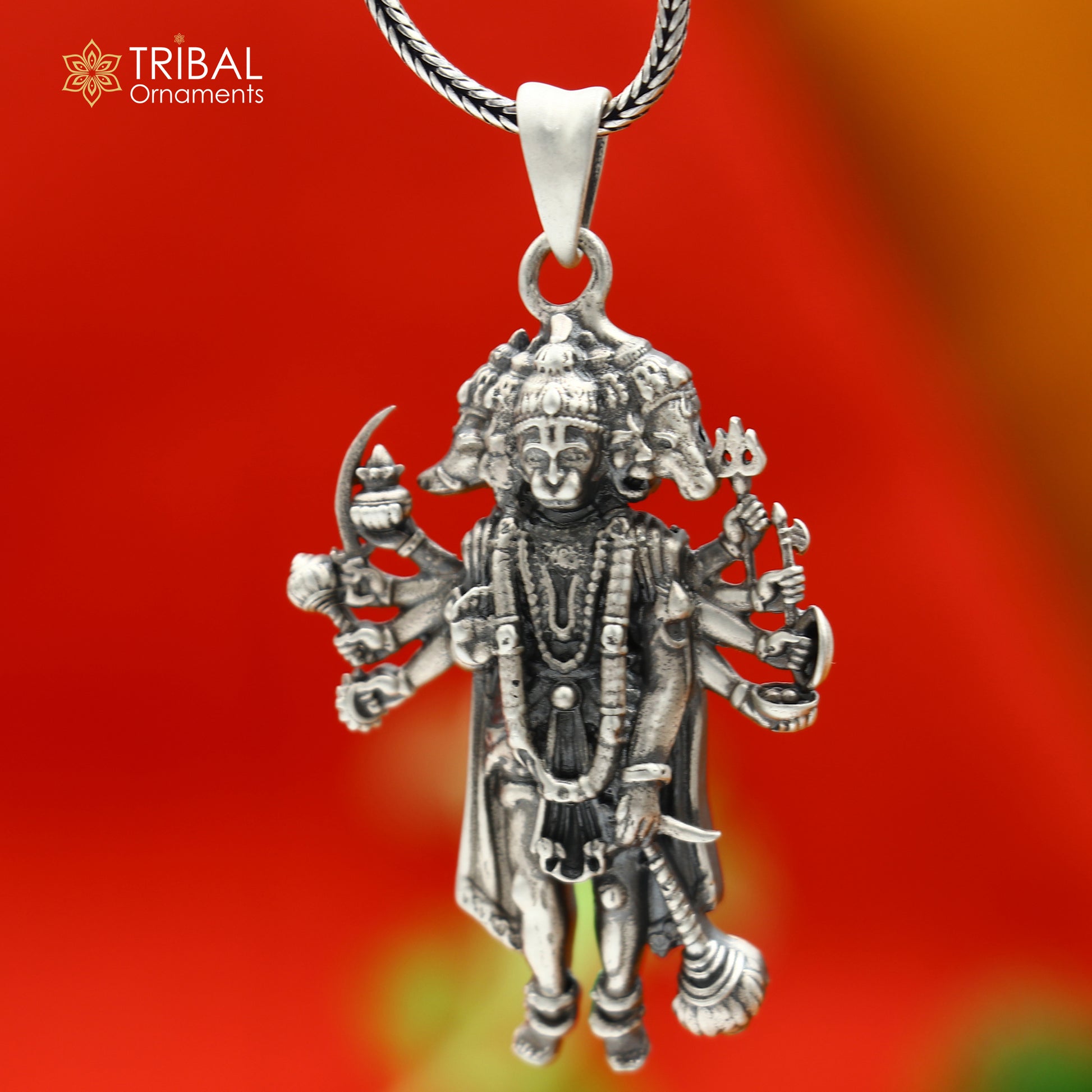 925 sterling silver handmade lord Panchmukhi Hanuman ji Pendant  with chain tribal jewellery nsp1007 - TRIBAL ORNAMENTS