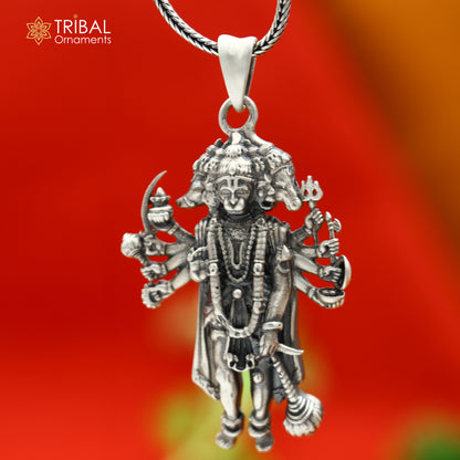 Handmade 925 sterling silver Lord Panchmukhi Hanuman ji pendant with chain, tribal jewelry design from Tribal Ornaments.