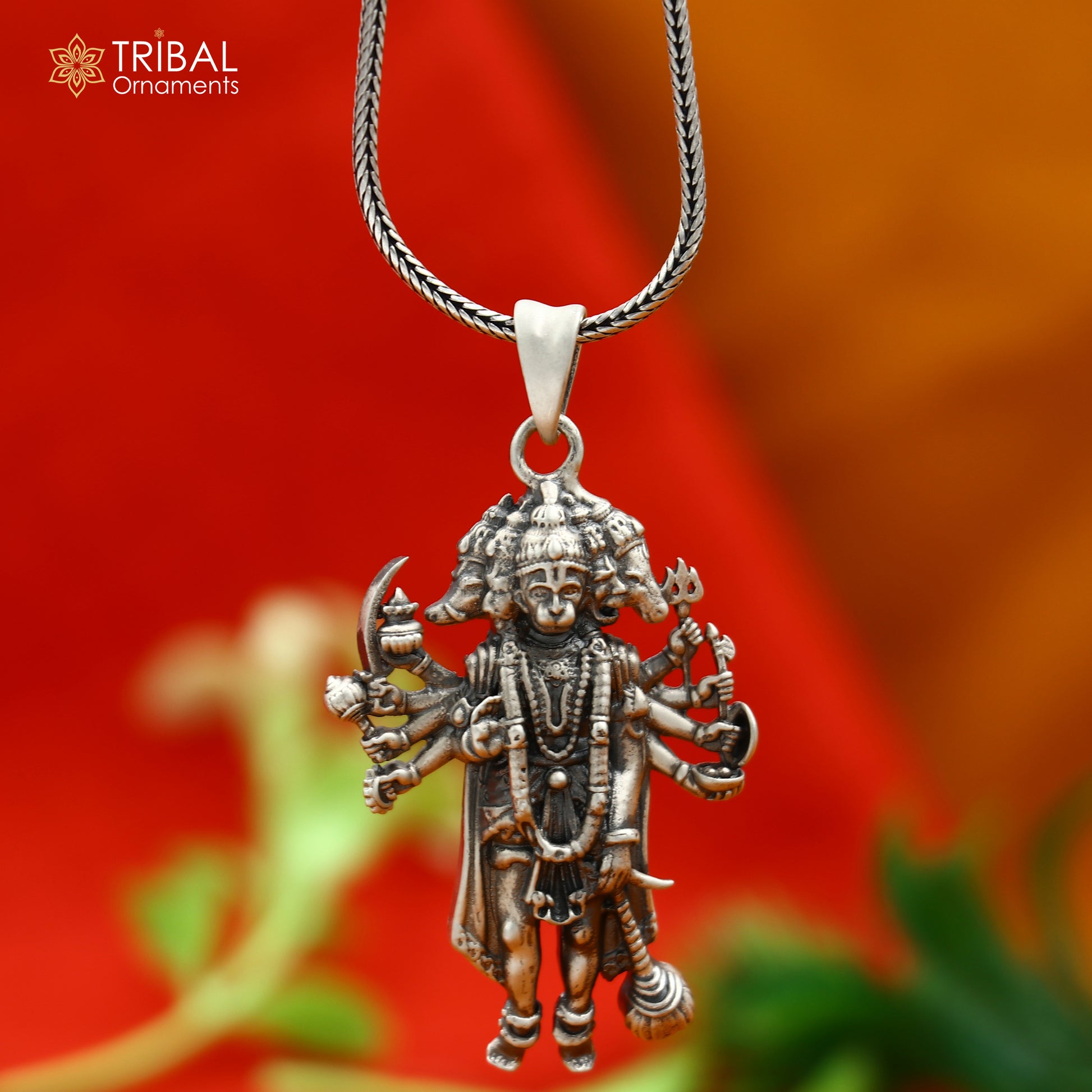 925 sterling silver handmade lord Panchmukhi Hanuman ji Pendant  with chain tribal jewellery nsp1007 - TRIBAL ORNAMENTS