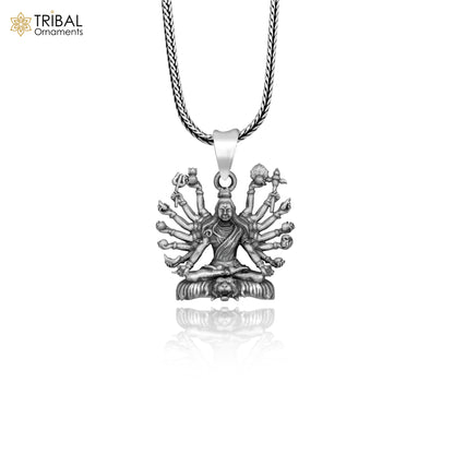 Sterling silver handmade Lord Shiva Mahakal pendant with chain, tribal jewelry by TRIBAL ORNAMENTS, featuring intricate tribal design.