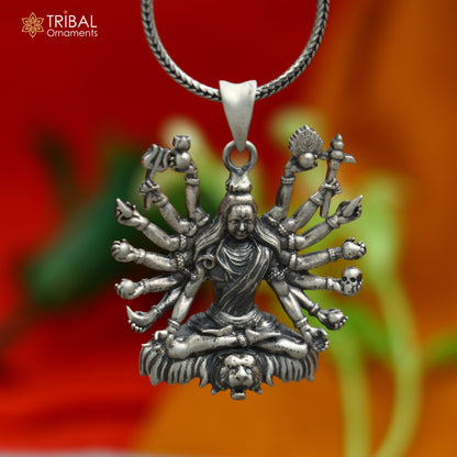 925 sterling silver handmade Lord Shiva Mahakal pendant with chain, tribal jewelry featuring intricate tribal ornament design