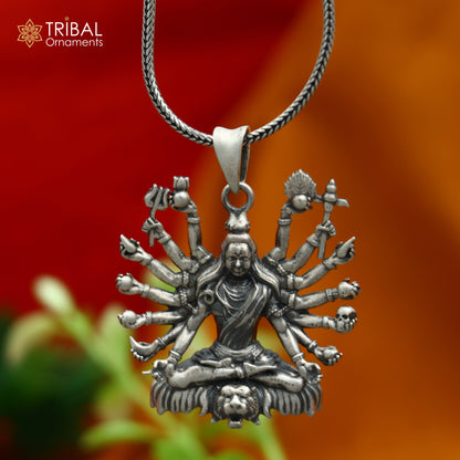 Handmade 925 sterling silver Lord Shiva Mahakal pendant with chain, tribal jewelry design by TRIBAL ORNAMENTS.