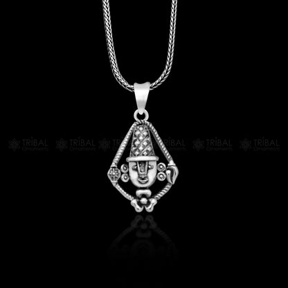 Handmade 925 sterling silver Lord Tirupati Bala Ji pendant featuring Venkateswara, crafted by Tribal Ornaments.