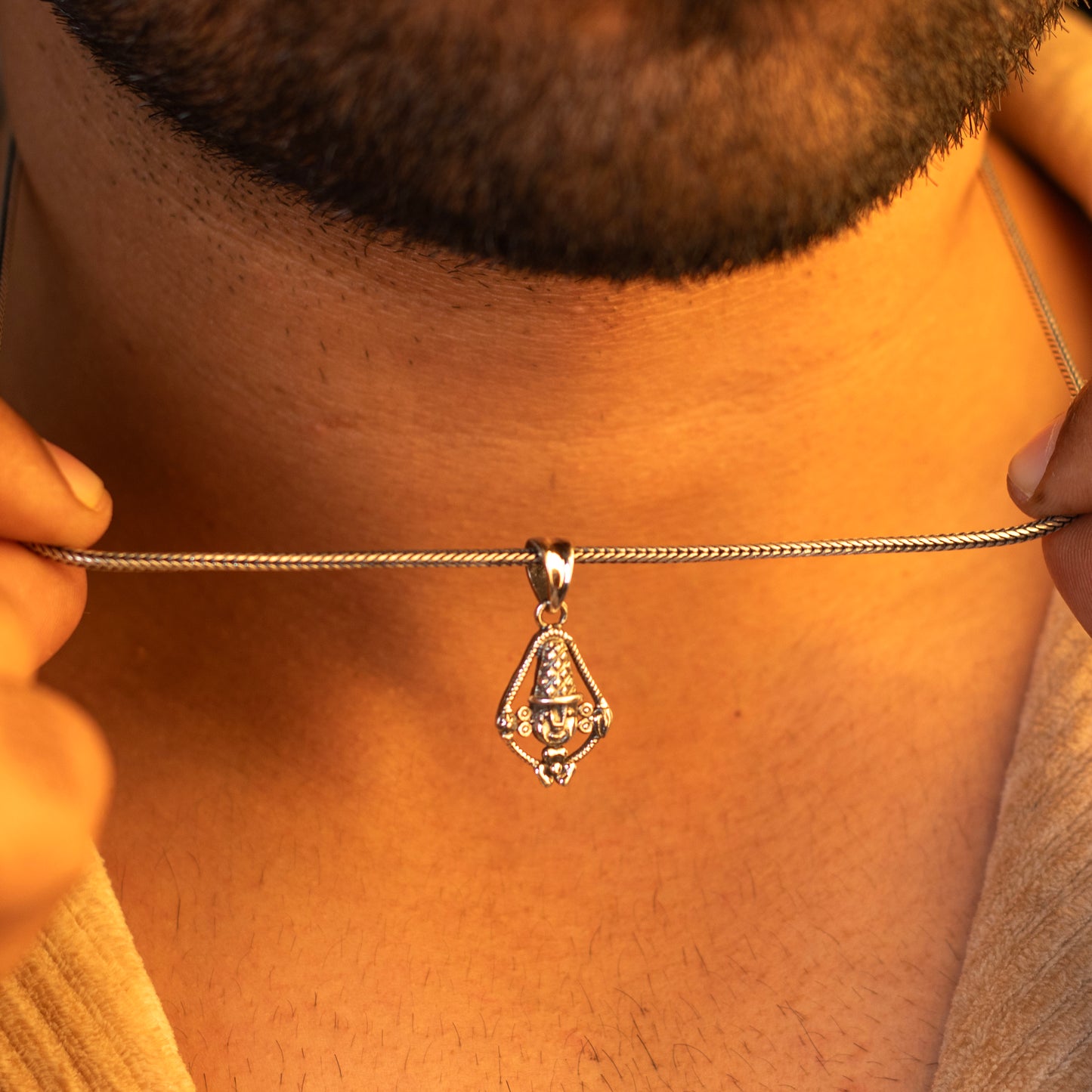 Handmade 925 Sterling silver Lord Tirupati Bala Ji pendant with intricate tribal design, crafted by Tribal Ornaments.