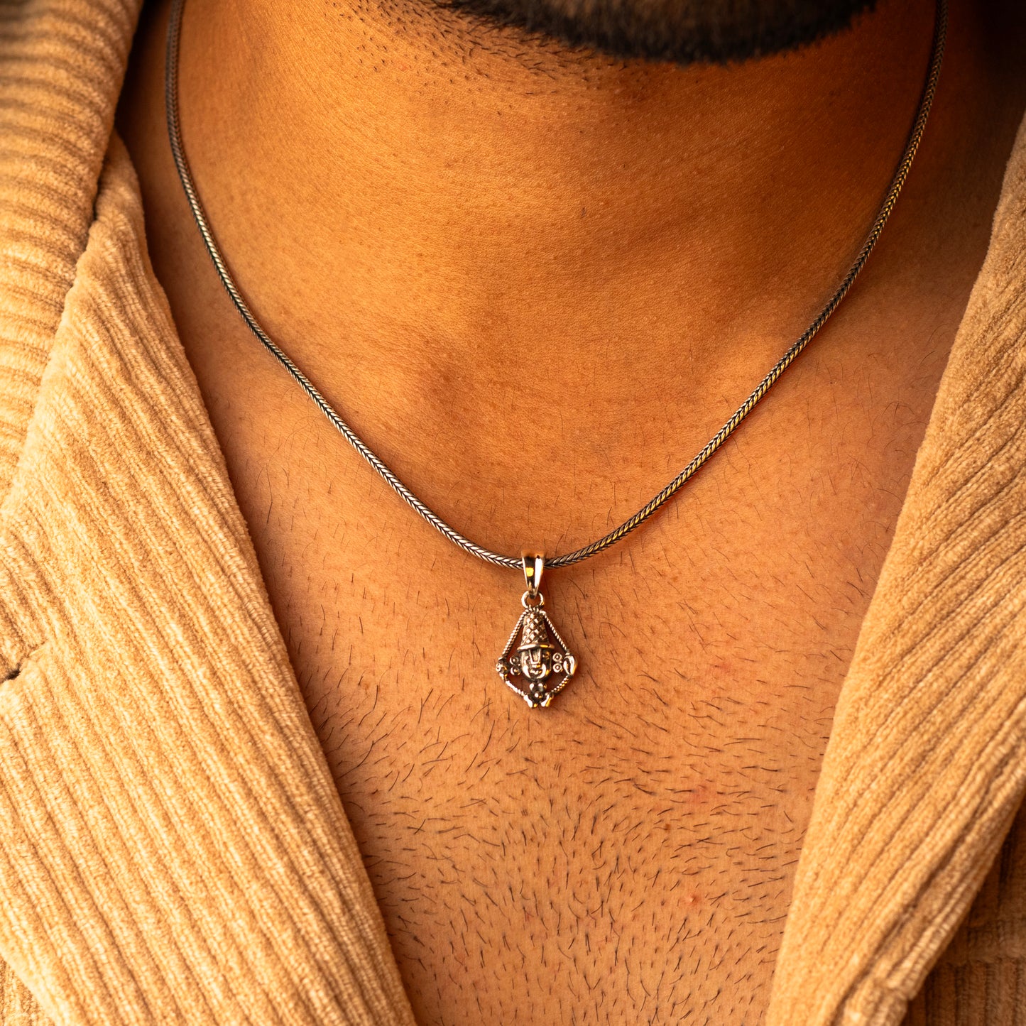 Sterling silver handmade Lord Tirupati Bala Ji (Venkateswara) pendant by TRIBAL ORNAMENTS, featuring intricate religious design.