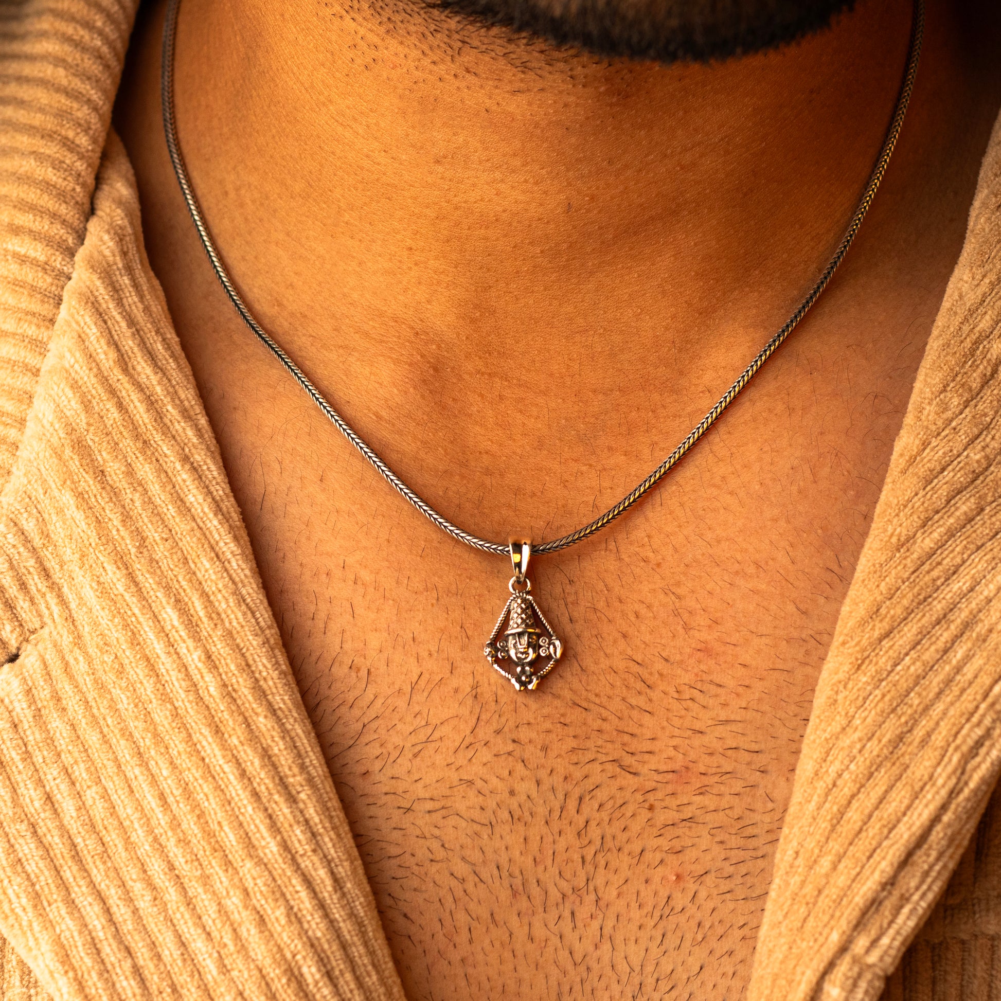 Sterling silver handmade Lord Tirupati Bala Ji (Venkateswara) pendant by TRIBAL ORNAMENTS, featuring intricate religious design.