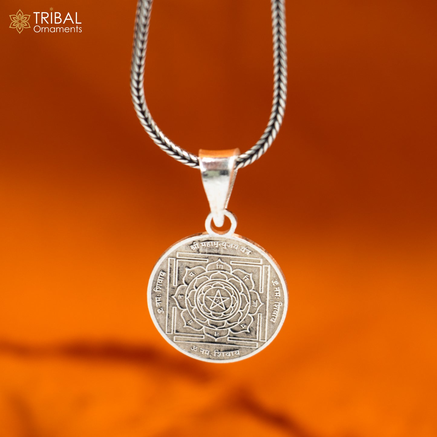 925 sterling silver handmade Maha Mritunjay Yantram Silver Pendant with chain tribal jewellery nsp1039 - TRIBAL ORNAMENTS